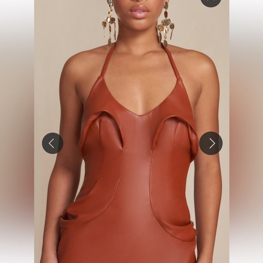 cult gaia zahora brown faux leather halter style sculptural bust detail dress 10 - Picture 2 of 12